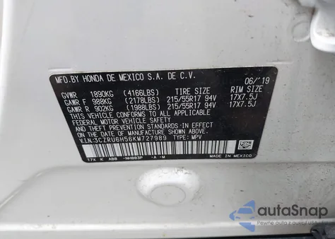 2019 Honda Hr-V Ex z USA, uszkodzony, nr VIN 3CZRU6H56KM727989